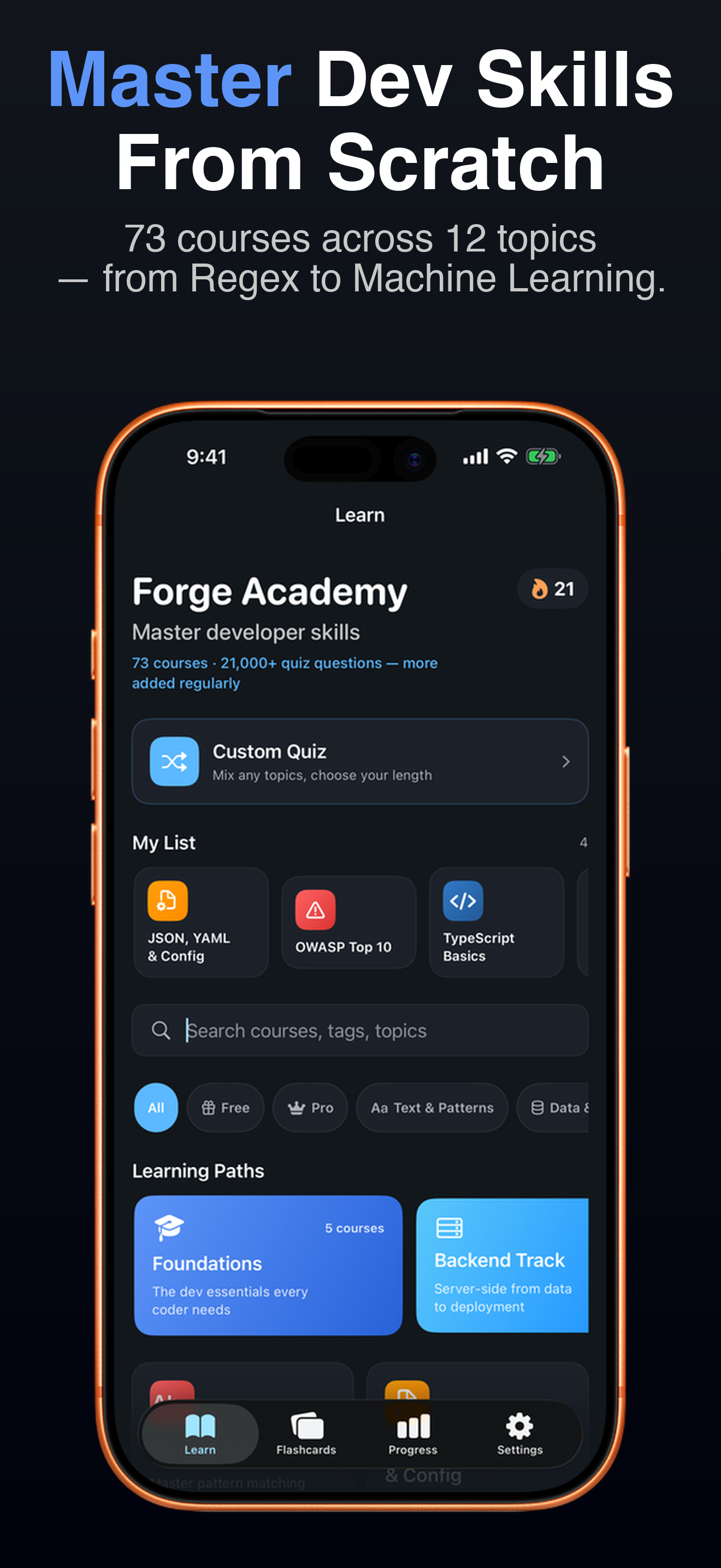 Forge Academy — lesson and quiz view